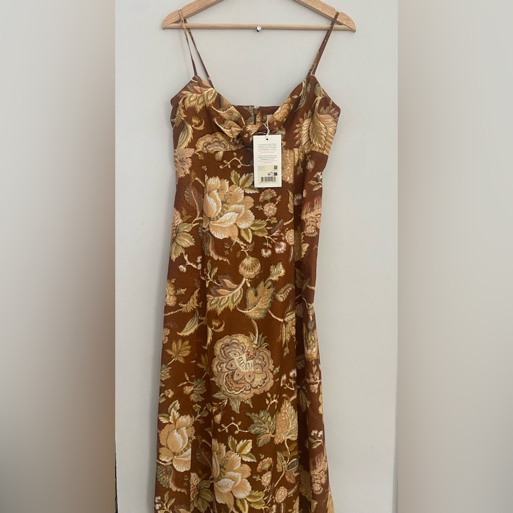 Sezane Brown and Cream Spaghetti Strap Sundress
